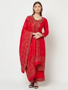 Safaa Red & Brown Winter Unstitched Dress Material