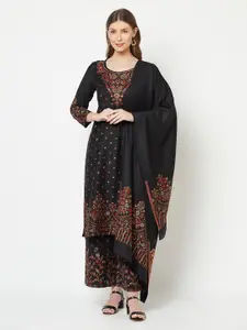 Safaa Black & Red Viscose Rayon Unstitched Dress Material