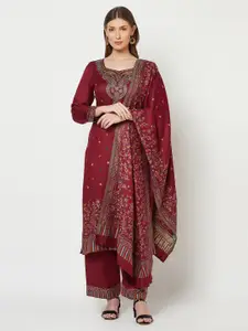 Safaa Maroon & Blue Winter Unstitched Dress Material
