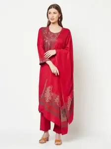 Safaa Pink Woven Design Wool Unstitched Dress Material
