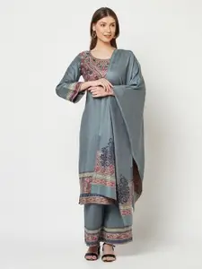Safaa Grey & Red Viscose Rayon Unstitched Dress Material