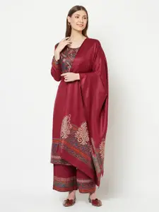 Safaa Maroon & Blue Winter Unstitched Dress Material