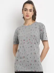 VIMAL JONNEY Women Grey & Red Typography Printed T-shirt