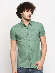 SPYKAR Men Green Slim Fit Printed Casual Shirt