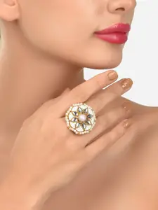 Zaveri Pearls Gold-Plated White Kundan-Studded & Beaded Meenakari Finger Ring