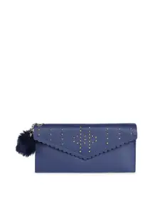 ZEVORA Women Blue & Gold-Toned Embellished Envelope Wallet