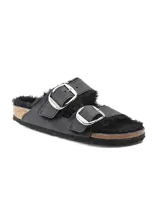 Birkenstock Black Leather Arizona Narrow Width Comfort Sandals with Buckles