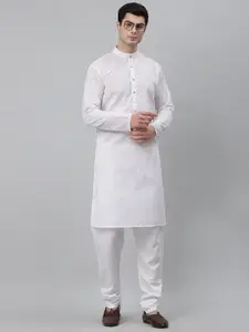 NEUDIS Men White Chikankari Pure Cotton Kurta with Churidar