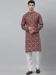NEUDIS Men Maroon Bandhani Pure Cotton Kurta with Pyjamas