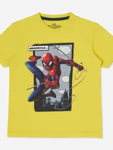 Pepe Jeans Boys Yellow & Red Spider-Man Printed Cotton T-shirt