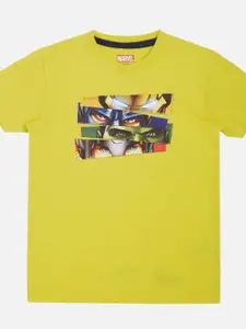 Pepe Jeans Boys Yellow & Blue Avengers Printed Cotton T-shirt