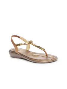 VON WELLX GERMANY Women Gold-Toned Embellished T-Strap Flats