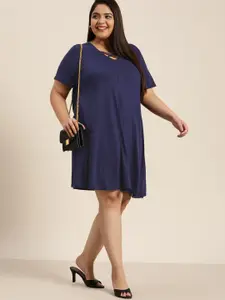 Sztori Women Plus Size Navy Blue A-Line Dress