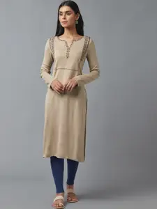 W Women Beige Thread Work Kurta