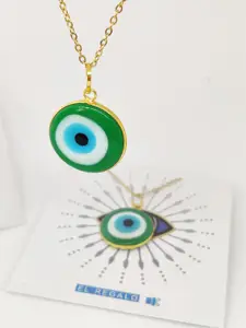EL REGALO Gold-Toned  Fluorescent Green Temple Evil Eye Necklace