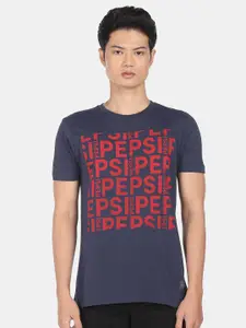 Flying Machine X Pepsi Men Navy Blue Graphic Printed Pure Cotton T-shirt