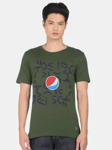Flying Machine X Pepsi Men Green Graphic Printed Pure Cotton T-shirt