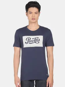 Flying Machine X Pepsi Men Blue Typography Printed Pure Cotton T-shirt