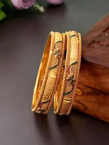 Silvermerc Designs Set of 2 Gold Plated Red & Green Enamelled Handcrafted Bangles