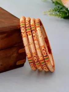 Silvermerc Designs Set of 4 Gold-Plated Red & Green Enamelled Handcrafted Bangles