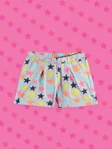 Chicco Girls Grey Melange & Pink Conversational Printed Front Pleated Shorts