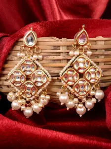 Saraf RS Jewellery Gold Plated Kundan Studded & Pearl Beaded Handcrafted Drop Earrings