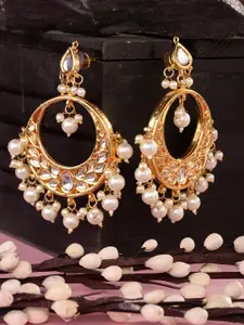 Saraf RS Jewellery Gold Toned Kundan Studded & Pearl Beaded Chandbalis Earrings