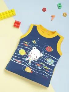 Chicco Infant Boys Blue & Yellow Printed Pure Cotton Sleeveless T-shirt