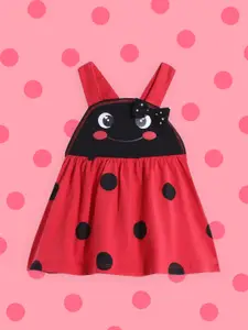 Chicco Girls Red & Black Lady Bug Print Pinafore Dress with Bows