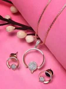 Saraf RS Jewellery Rose Gold-Plated & White Stone Studded Circular Pendant Jewellery Set