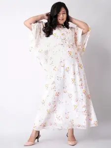 FabAlley Curve Plus Size White Floral Georgette Maxi Dress