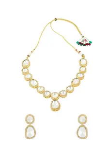 Runjhun Gold-Plated & Kundan Studded Polki Royal Necklace With Earrings