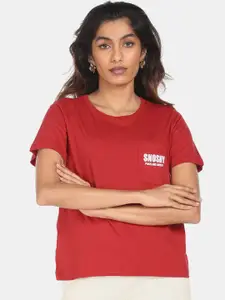 Flying Machine Women Red Solid T-shirt