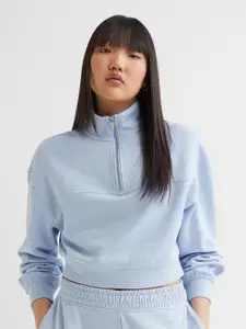 H&M H&M Women Blue Solid Zip-Top Sweatshirt