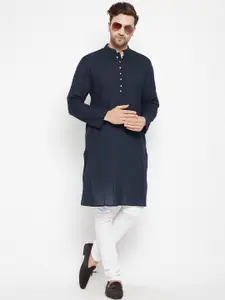 even Men Blue Thread Work Dobby Kurta