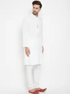 even Men White Checked Mirror Work Dobby Kurta