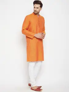 even Men Orange Striped Dobby Kurta