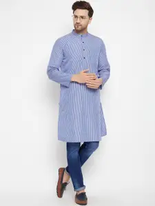 even Men Blue & White Striped Kurta