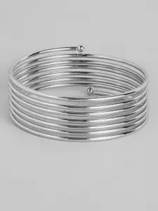 I Jewels Silver Rhodium-Plated Spring Kada Bangle