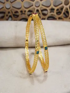 I Jewels Set of 2 Gold Plated Pink & Green Stone Studded Bangles