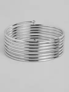 I Jewels Silver Rhodium-Plated Spring Kada Bangle