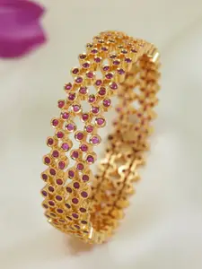 I Jewels Set of 2 Rose Gold-Plated Artificial Stone Bangles