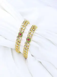 I Jewels Set of 2 Pink Gold Plated Ruby Stone Stone Studded Bangles