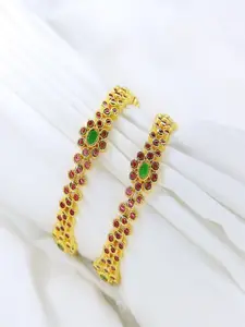 I JewelsI Jewels Women Set of 2 Gold-Plated & Green Stone Studded Bangles