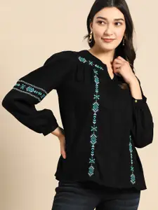 all about you Geometric Embroidered Top