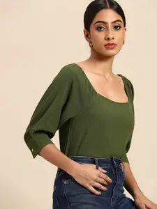 all about you Olive Green Square Neck Top