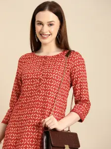 all about you Women Brown Geometric Printed Regular Kurta