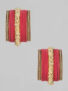 I Jewels Women Set of 26 Gold-Plated & Pink Embellished Bangles