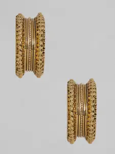 I Jewels Set of 7 Gold-Plated White Stone Studded Bangles