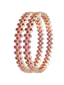I Jewels Set of 2 Pink Gold-Plated Stone Studded Bangles